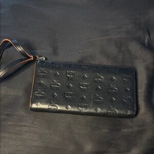 MCM Embossed Black Leather Clutch